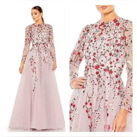 Mac Duggal 20334 NWT Elegant Floral Embroidered Gown - Picture 1 of 7